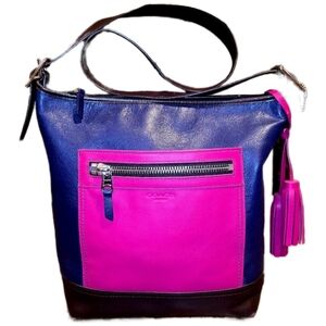 Coach 19995 Legacy Duffle Color-Block Fuschia/Navy Leather Tote Shoulder Bag